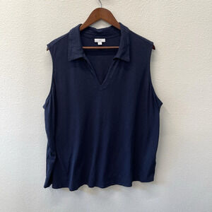 J. Jill Blouse Top Womens Plus Size 3X Navy Blue Knit Beachy Resort Vacation